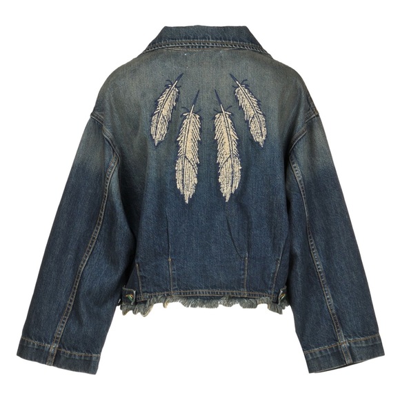 Sandrine Rose Embroidered Feather Denim Jacket - Picture 1 of 6